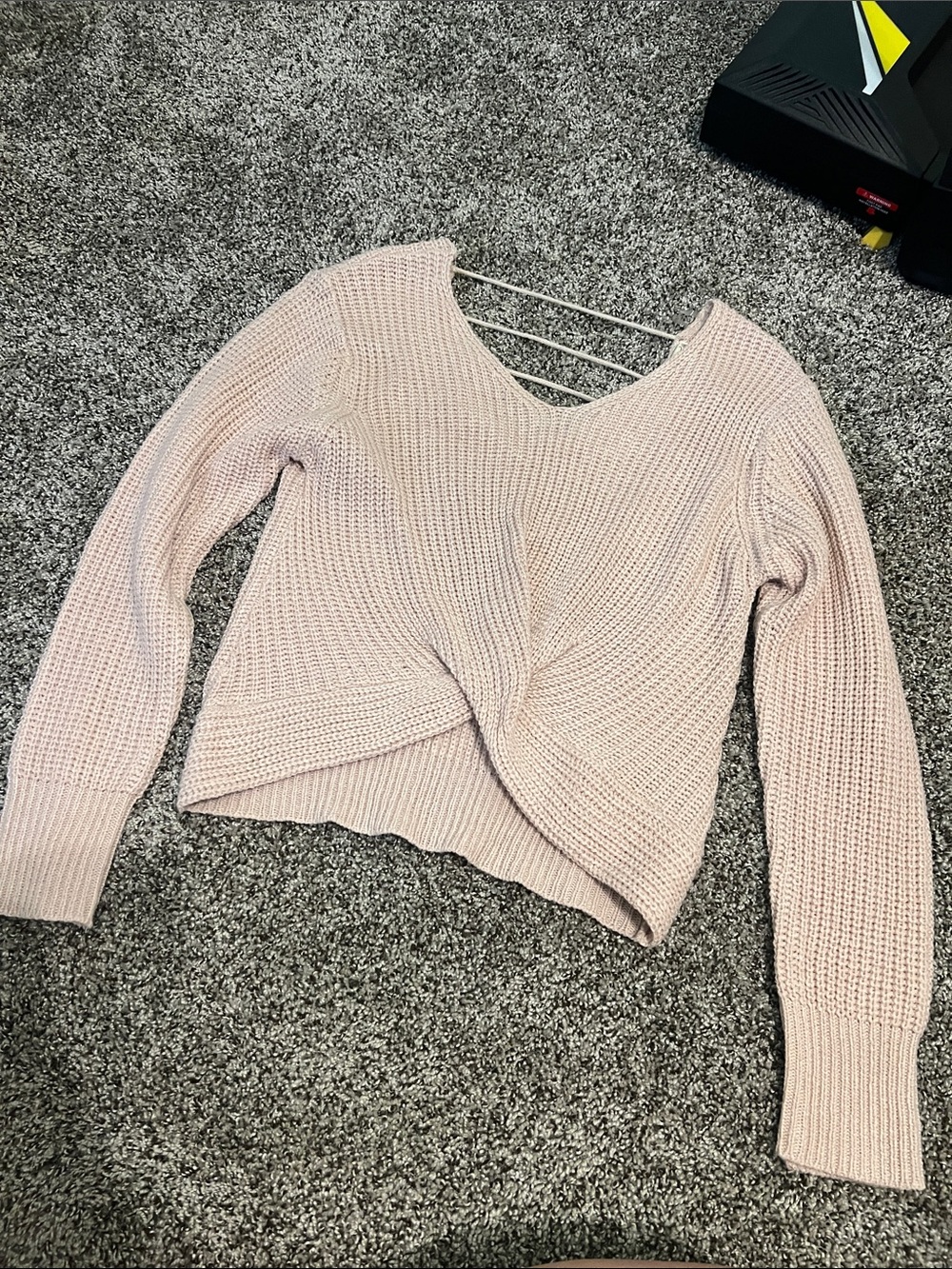 Poof Apparel Blush Pink Twist-Front Sweater